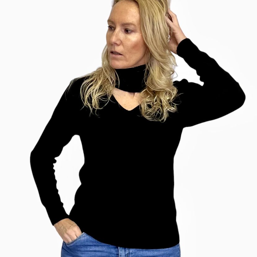 Jersey de punto con escote y cuello alto “ISLA” NEGRO