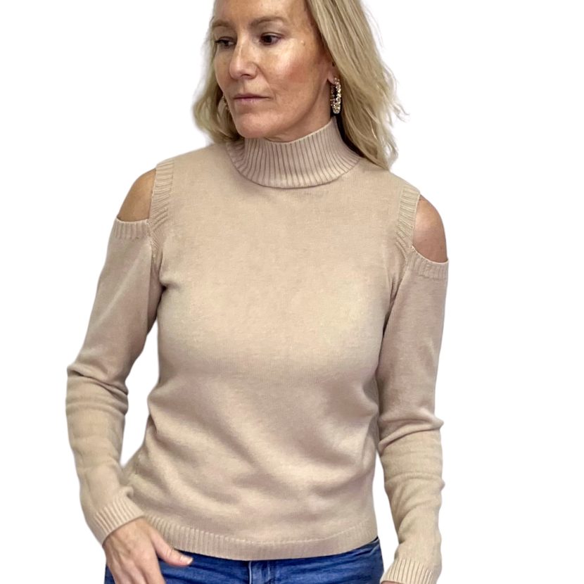 Jersey de punto con hombro descubierto “CUBA” BEIGE