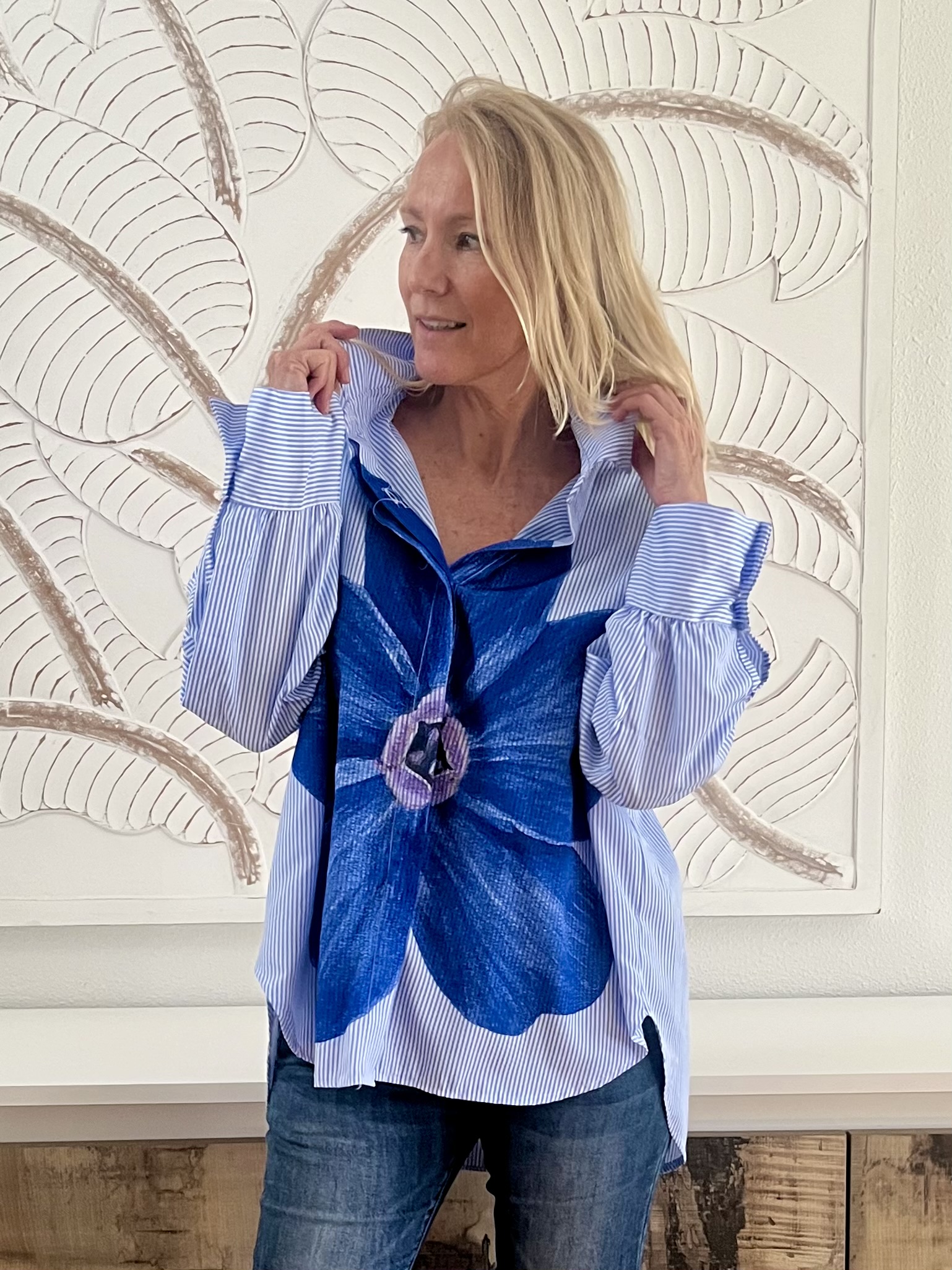 Camisa”Flor azul “