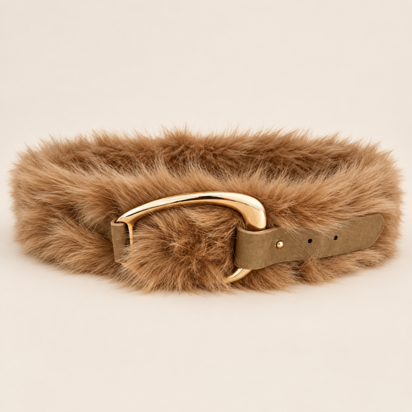 Cinturón Sahara de pelo camel con hebilla dorada